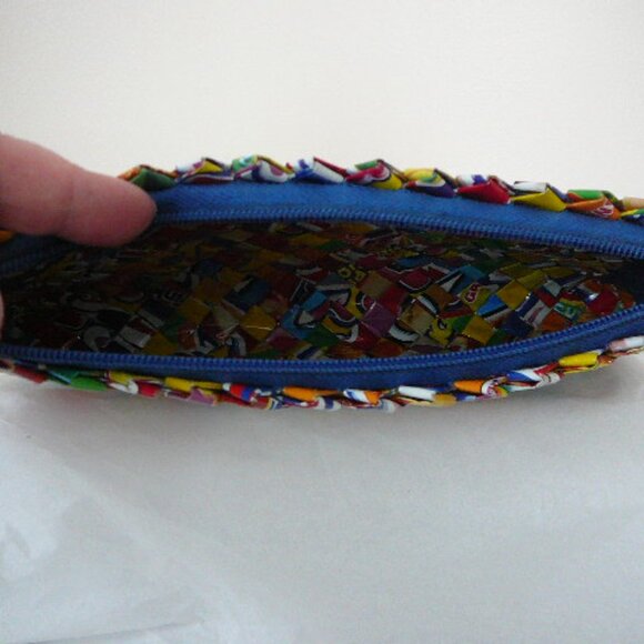 Handmade Vintage Recycled Gum/Candy/Juice Wrappers Clutch- Blue Zipper Closure - Picture 4 of 4